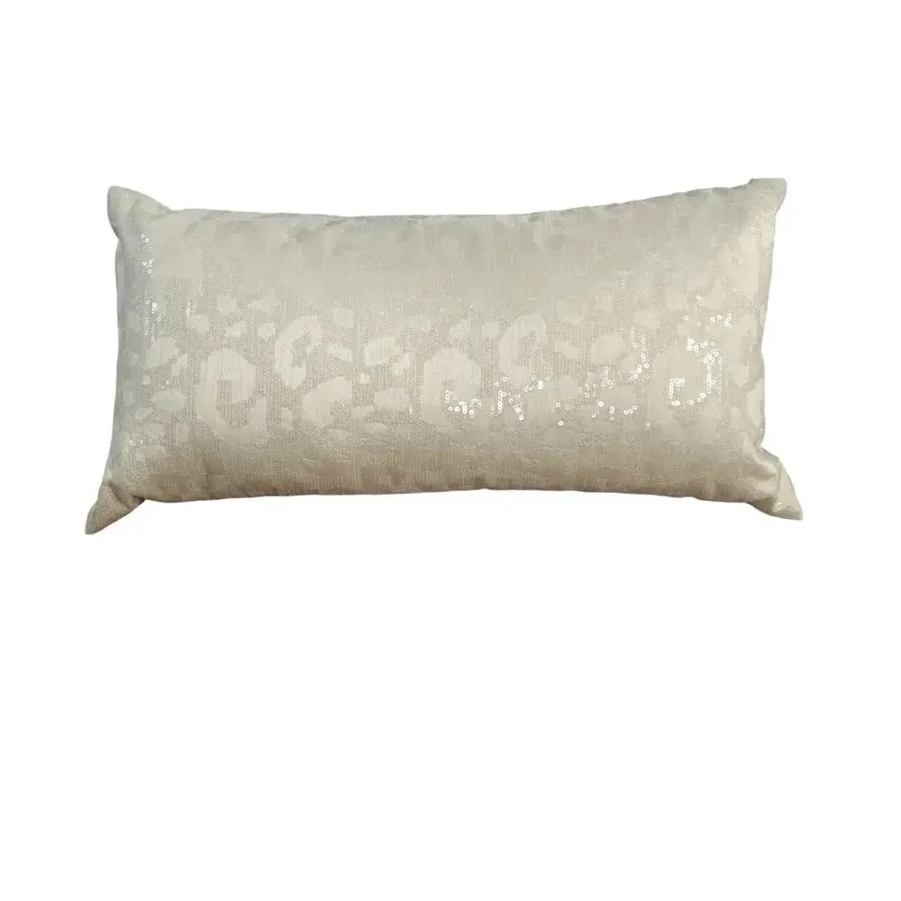 DKNY 11 X 22 Decorative Pillow Cream Textured Embellished Animal Pattern NEW